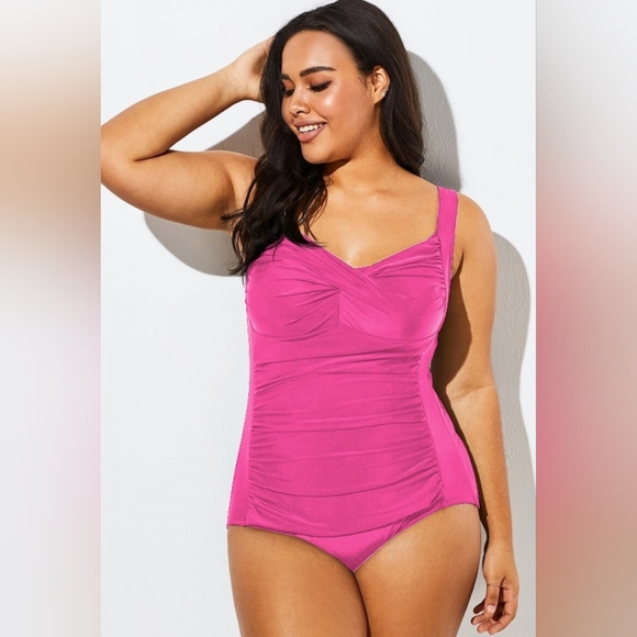 NEW NWT MeetCurve Plus Size Pink Vintage Push Up One Piece Swimsuit - Picture 7 of 8
